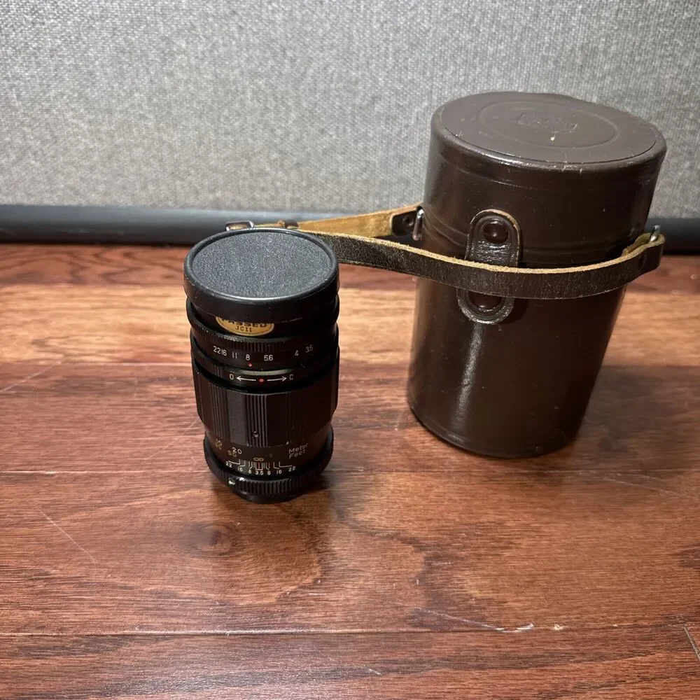 Soligor f=l 35mm, l:3.5 Telephoto Lens Vintage No. H55097 W/ Vtg Nippon Case